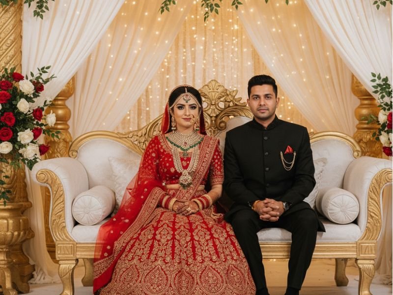 A bride and groom at one of the premier Asian wedding venues Bradford for a traditional Nikah and Walima.
